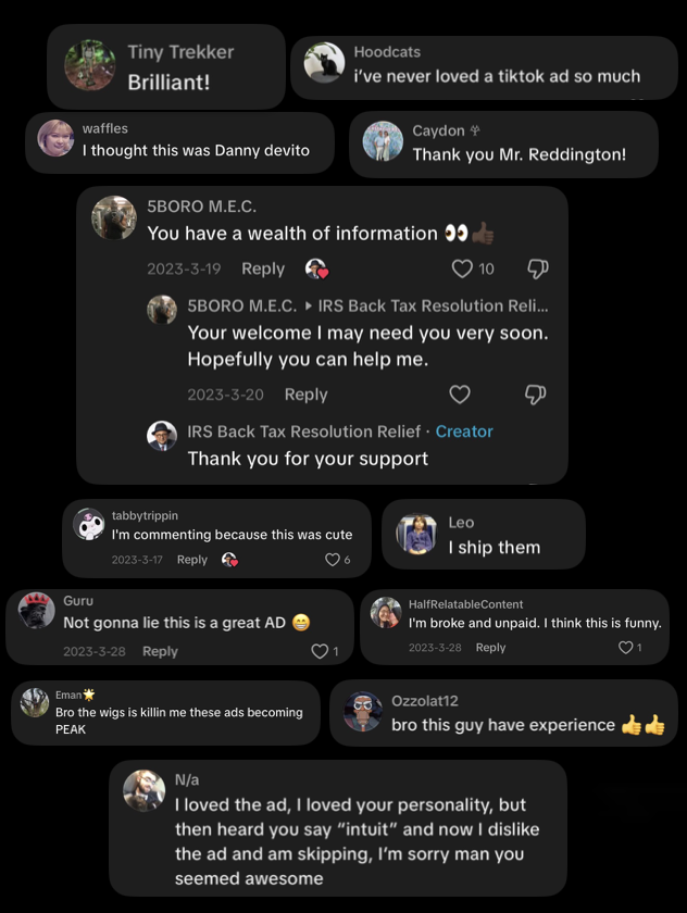 Audience comments responding to Badran's Intuit TikTok ad
